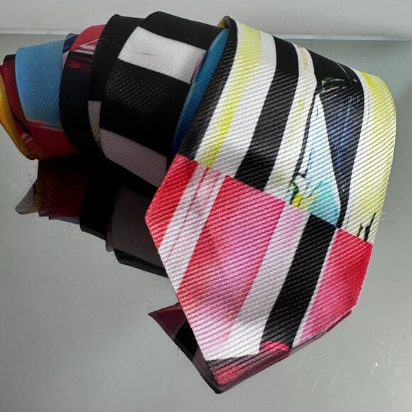 Modernist Striped Tie Retro Abstract Menswear Tie Necktie Mid Century Painting - Picture 4 of 7